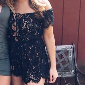 TOBI nude and black crochet romper